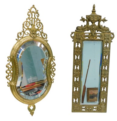 Lot 1020 - A 19thC brass wall mirror, of hourglass form,...