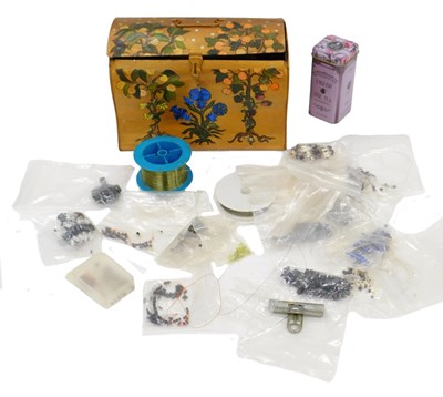 Lot 1027 - A gold painted metal casket, painted with...