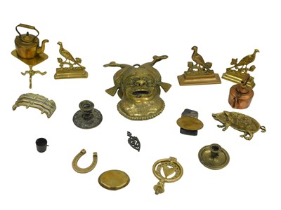 Lot 1036 - A group of brass and copper wares, including a...