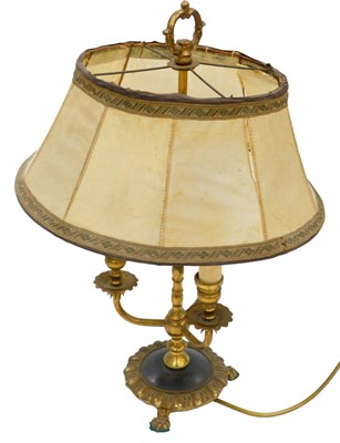 Lot 1039 - An early 20thC brass table lamp, of three...