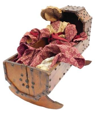 Lot 1042 - A 19thC wooden and iron studded crib, 50cm...