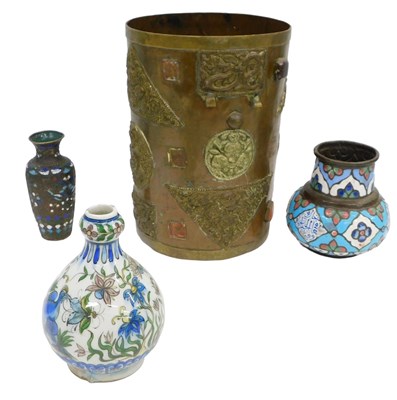 Lot 1044 - A Far Eastern copper container with embossed...