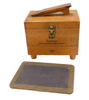 Lot 1054 - A Ronson oak shoe shine box, the hinged lid...