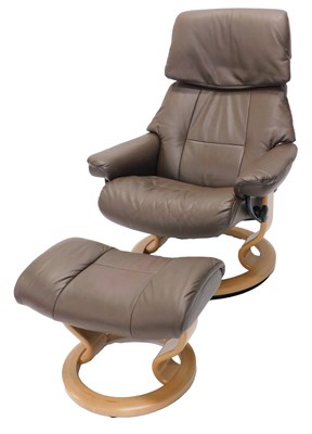 Lot 1198 - A Stressless brown leather adjustable armchair,...