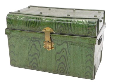 Lot 1246 - A late 19thC tin trunk, with green simulated...