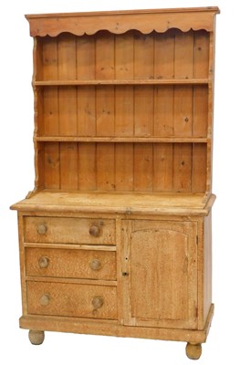 Lot 1254 - A Victorian pine dresser, the raised back with...