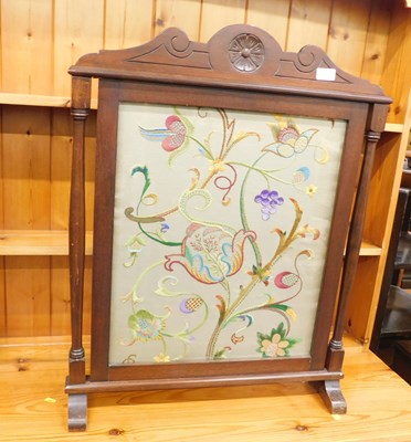 Lot 1536A - An oak framed fire screen, with embroidered...