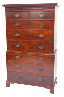 Lot 1261 - A George III mahogany chest on chest, with a...