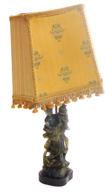 Lot 60 - An early 20thC Chinese soapstone figural table...