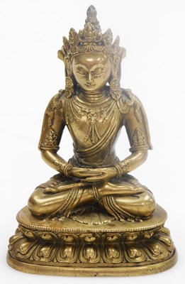 Lot 63 - A Sino-Tibetan bronze of Amitayus, modelled...