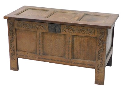 Lot 1200 - A late 17thC oak coffer, with a triple...
