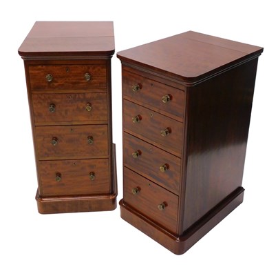 Lot 1206 - A pair of Victorian figured mahogany pedestal...