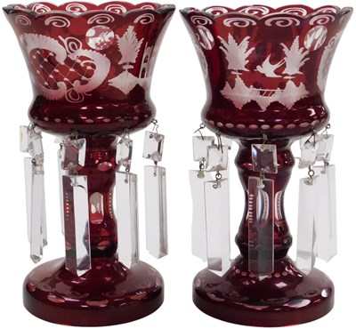 Lot 41 - A pair of late 19thC Bohemian ruby glass...