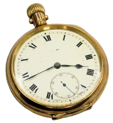 Lot 220 - A gentleman's gold plated pocket watch, open...