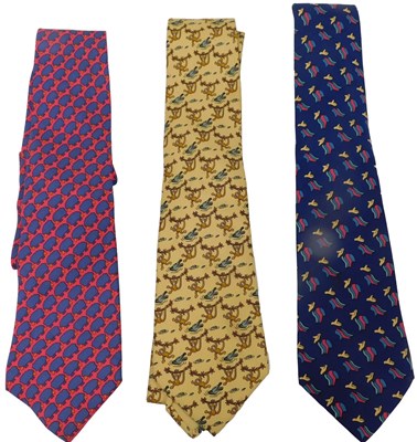 Lot 72 - Three Hermes silk ties, comprising dark blue...