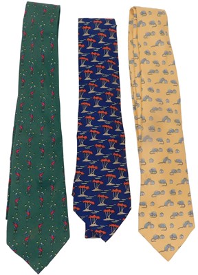 Lot 74 - Three Hermes silk ties, comprising green with...