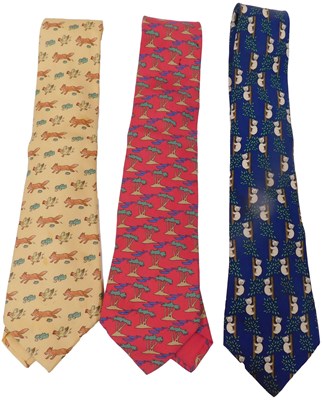 Lot 78 - Three Hermes silk ties, comprising yellow with...
