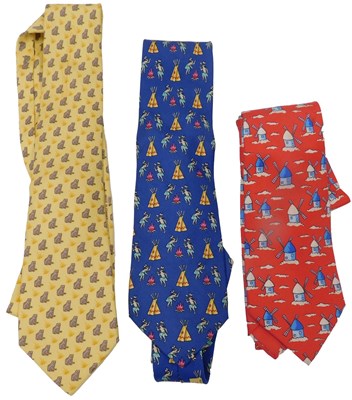 Lot 79 - Three Hermes silk ties, comprising yellow with...