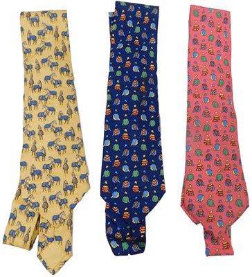 Lot 173 - Three Hermes silk ties, comprising a yellow...