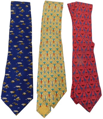 Lot 177 - Three Hermes silk ties, comprising a red tie...