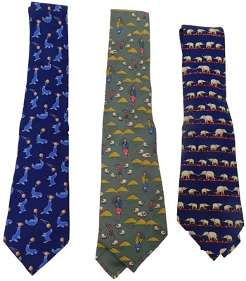 Lot 272 - Three Hermes silk ties, comprising a dark blue...