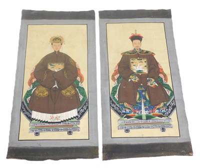 Lot 20 - Chinese School. Pair of portraits of a court...