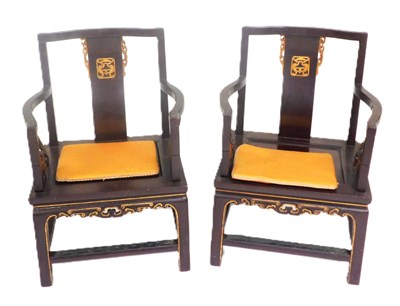 Lot 87 - A pair of 19thC brown lacquer and gilt...