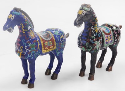 Lot 89 - A pair of 20thC Chinese cloisonne figures of...