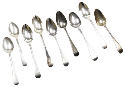 Lot 129 - Nine Georgian and later silver teaspoons,...