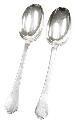 Lot 13 - A pair of William III silver trefid spoons,...