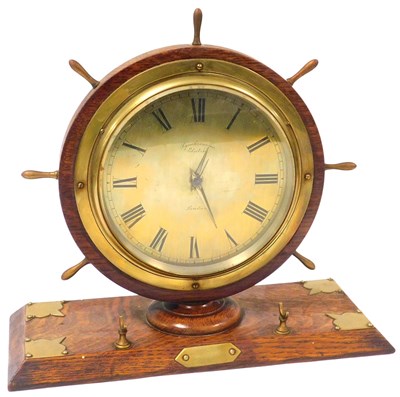 Lot 89 - An early 20thC oak cased desk clock, of...