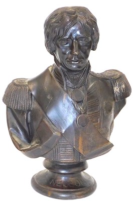 Lot 91 - A bronzed metal bust of Nelson, raised on a...
