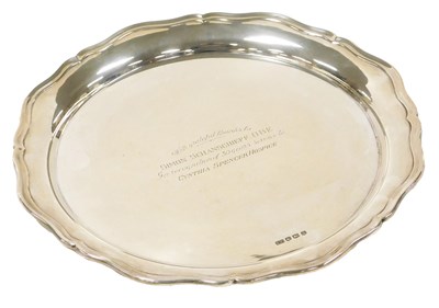Lot 16 - A George VI silver piecrust salver,...