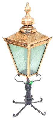 Lot 11 - A Victorian copper lantern, with four glass...
