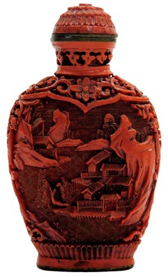 Lot 66 - A Chinese Cinnabar lacquer snuff bottle and...