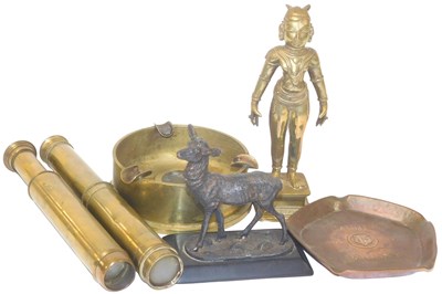 Lot 154 - Two brass telescopes, brass shell case ashtray,...