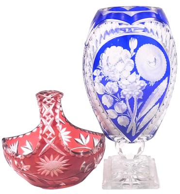 Lot 166 - A 20thC Bohemian blue flashed glass vase, with...