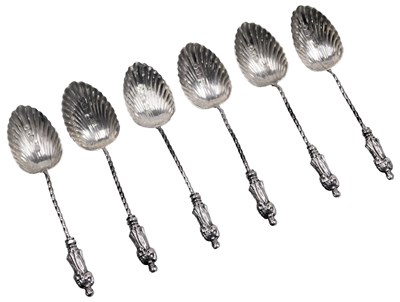Lot 313 - A set of six Victorian silver apostle coffee...