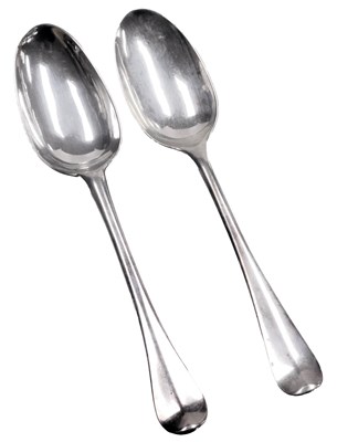 Lot 316 - Two George I silver rat-tail tablespoons,...