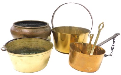 Lot 190 - A Victorian brass jam pan, with a cast iron...