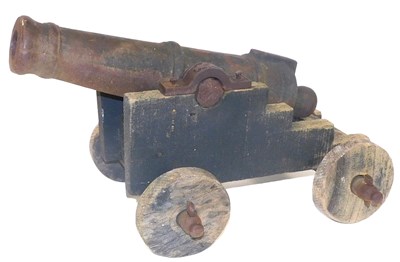 Lot 191 - A Victorian cast iron signalling canon, set...