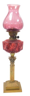 Lot 198 - A late 19thC brass Corinthian column oil lamp,...