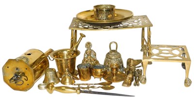 Lot 299 - A group of brassware, including a spit jack,...