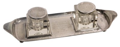 Lot 330 - An Edwardian silver desk stand, with two cut...