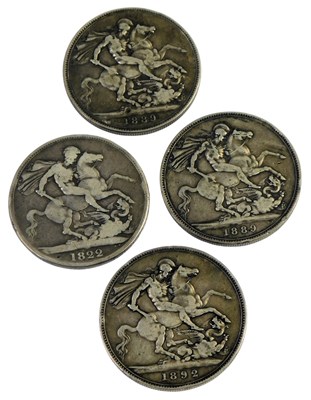 Lot 243 - Three Victorian silver crowns, for 1889 (2),...