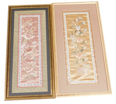 Lot 365 - Two Chinese silk sleeve panels, one...
