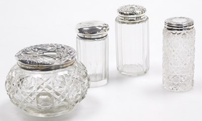 Lot 522 - A George V cut glass hair tidy, with silver...