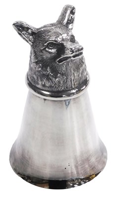 Lot 530 - A silver plated fox's head stirrup cup, 13.5cm...