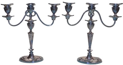 Lot 388 - A pair of silver plated Adam style three...