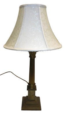 Lot 396 - A brass Corinthian column table lamp, with...
